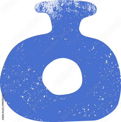 Blue Art Nouveau vase design element for summer. Decorative item  isolated on white background. Grunge texture wall art.