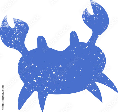 Blue crab design element for summer. Hermit crab isolated on white background. Grunge texture wall art.