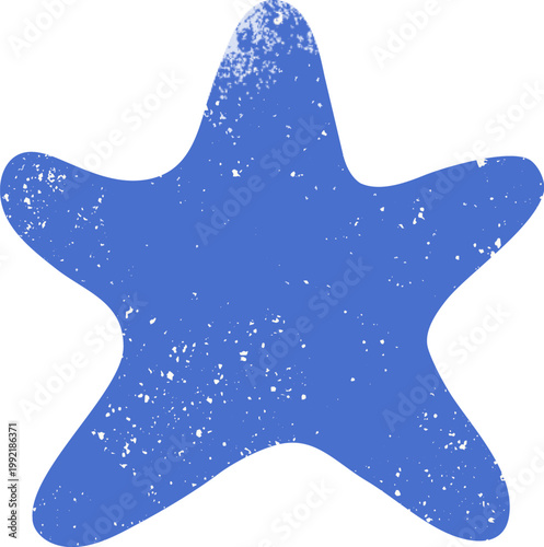 Blue starfish design element for summer. Seafood isolated on white background. Grunge texture wall art.