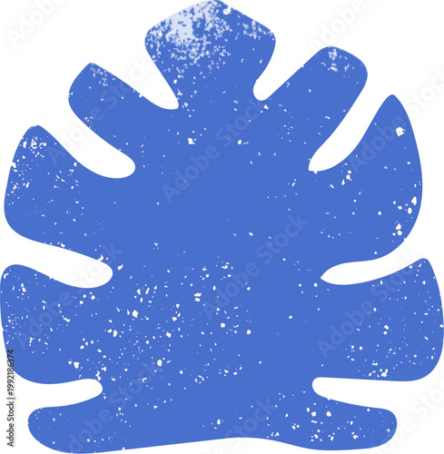 Blue exotic leaf design element for summer. Jungle leaf  isolated on white background. Grunge texture wall art.