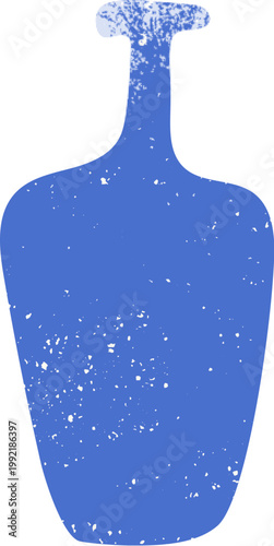 Blue old bottle design element for summer. Ceramics  isolated on white background. Grunge texture wall art.