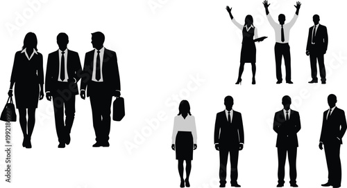 business, people, silhouette, corporate, team, professional, office, worker, manager, group, standing, walking, leadership, success, employee, black, isolated, background, concept, formal