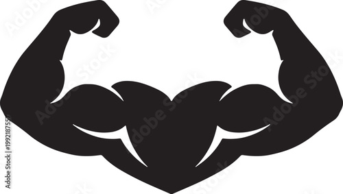 Double flexing muscular arms symmetry fitness silhouette vector icon