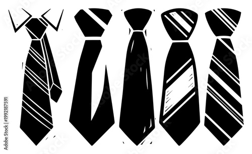 Business Neckties Collection with Different Patterns, Men's Fashion Accessory Vector Illustration Set for Office Dress Code