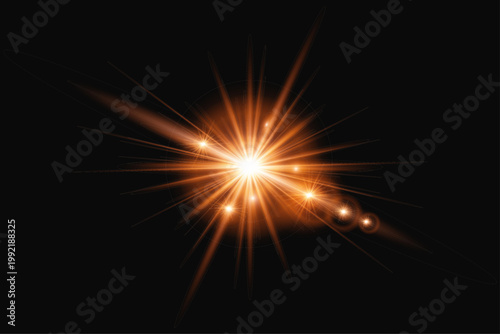 Realistic lens flare light effect on black background