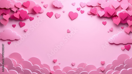 Pink hearts falling from clouds on valentine's day romantic background with Copyspace