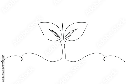 Plant sprouting, continuous one line drawing, minimalist isolated outline illustration