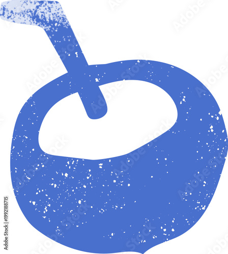 Blue Cocktail in a coconut design element for summer. Pina colada isolated on white background. Grunge texture wall art.