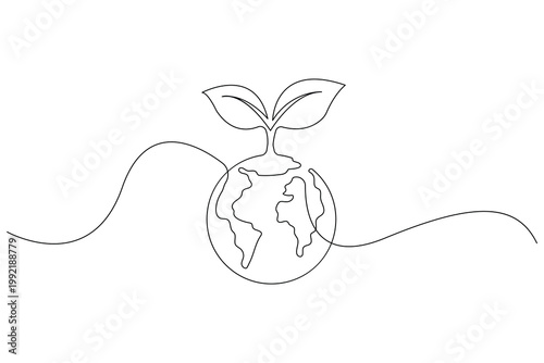 Plant sprouting, continuous one line drawing, minimalist isolated outline illustration