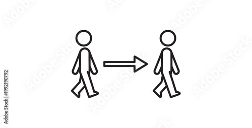Vector graphic of two stick figures moving forward indicated by a bold arrow.