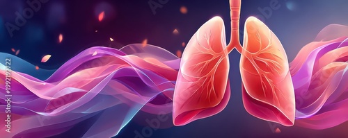 Stylized human lungs illustration with flowing colorful airwaves representing breath and respiratory health