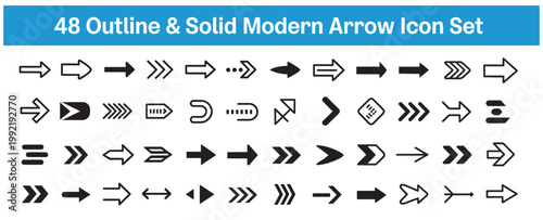 Modern outline and solid arrow icon set for digital interfaces and design, vector collection.
