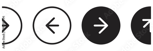 Four circular arrow icons showing right and left directions in outline and solid styles.