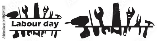 Labour Day Industrial Tools Silhouette Banner Design.
