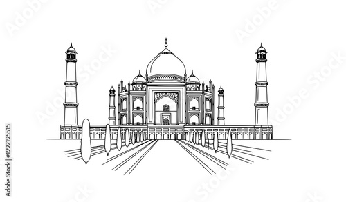 Taj Mahal India Landmark Modern Outline Style Vector Illustration