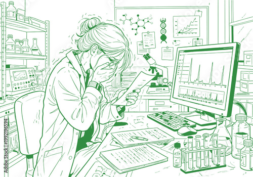 Scientist Researcher Working Lab Illustration
