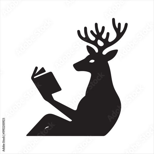  deer reading books vector silhouette line art logo design concept illustration idea