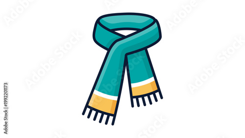 Teal Winter Scarf Flat Vector Icon with Editable Stroke; Modern Minimalist Neckwear Illustration for Seasonal Fashion, Cold Weather, and Autumn Clothing Design on a White Background.