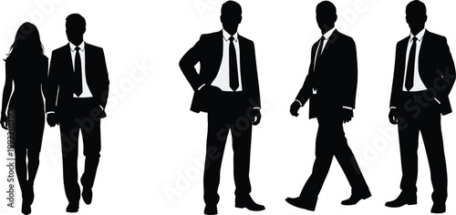 business, people, silhouette, corporate, professional, office, worker, manager, poses, standing, walking, leadership, employee, formal, black, isolated, background, success, concept, team