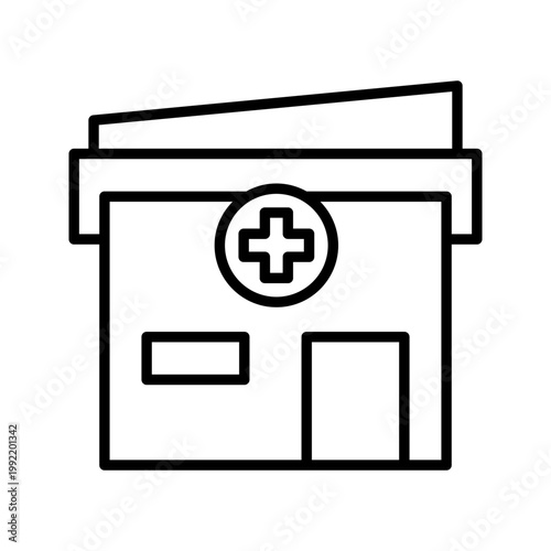 Pharmacy symbol Icon. Medical emergency care center in the city town. Vector set of hospital or medical store to help people seeking medical or urgency. Clinic building or laboratory of chemist