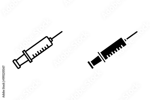 Syringe outlined and solid icon vector collection.