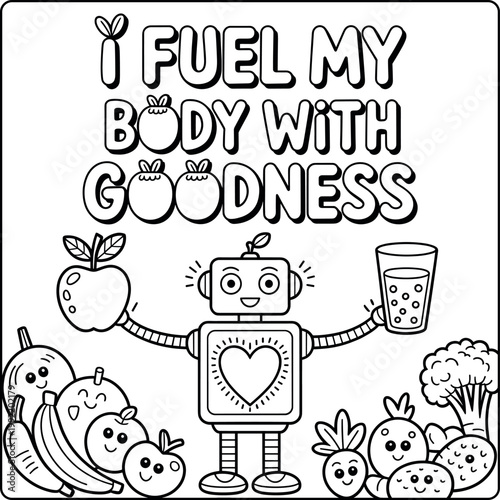 Robot body fuel with goodness apple and juice box fruit.