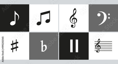 Musical Notation Icons: Clef, Notes, Rest, Sharp, Flat, Staff