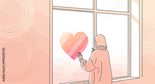Girl draws heart on window, hope, love, connection, social distancing, staying home