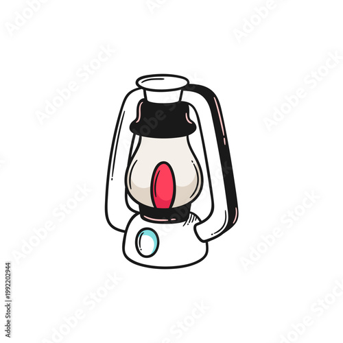 Cute hand-drawn lantern illustration with a glowing flame, perfect for camping, outdoors, or vintage themed designs and stickers.