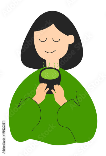 Japanese Matcha and Green Tea Ceremony Decoration Illustration