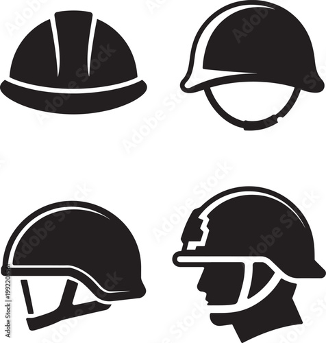 black and white illustrations of various safety helmets