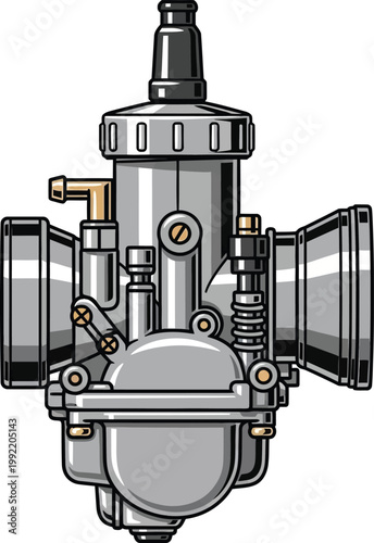 Detailed illustration of a vintage motorcycle or small engine carburetor component.