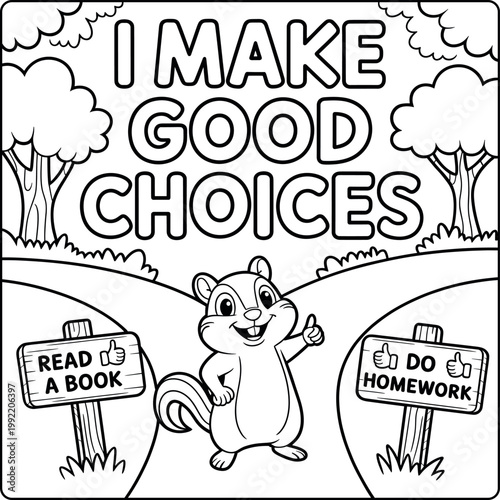 I make good choices cute squirrel choosing between activities.