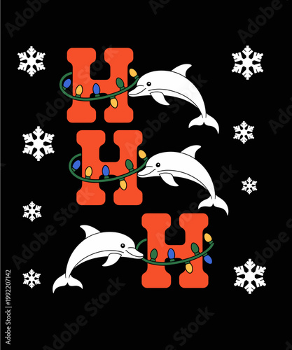 Xmas Lights HO HO HO Fishing Funny Ugly Christmas