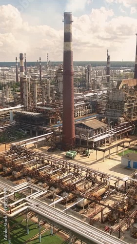 High-Angle View of a Large Oil Refinery and Petrochemical Plant Complex