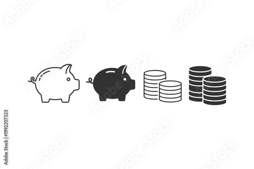 Piggy Bank and Coins Icons