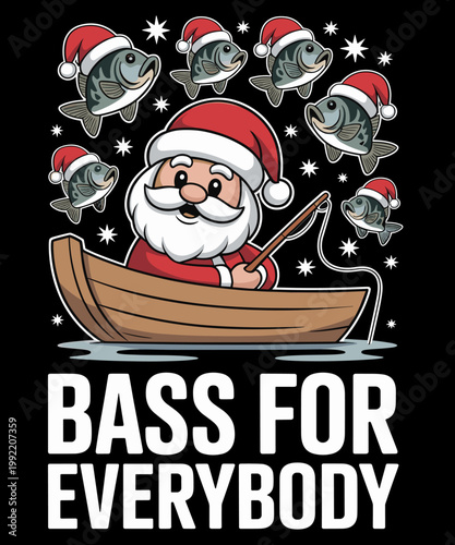Tableau sur toile Santa Catches Bass for Everybody Funny Christmas Fisherman