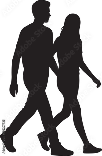 silhouette of a man and woman walking together side by side