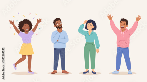 Diverse People Expressing Different Emotions Including Joy Thinking Confusion and Excitement