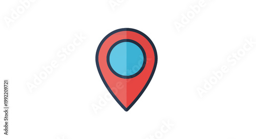 Free Download Red map pointer icon with a blue circle in the center, featuring a flat vector design with subtle shading, isolated on a white background for navigation and location concepts. - GFXLoad