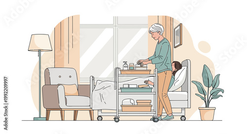 Nurse tending to patient in hospital room, providing care and comfort