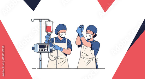 Nurses Preparing IV Drip and Patient Care in Medical Setting