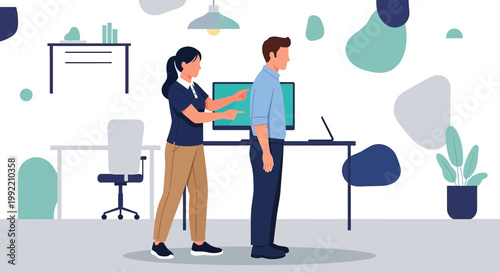 Office worker correcting colleague's posture for better ergonomics and productivity