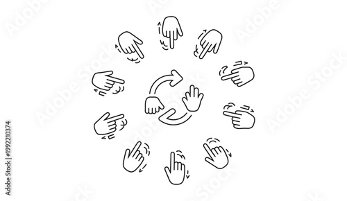 Circular arrangement of hand gestures and touch actions for digital interface and user experience