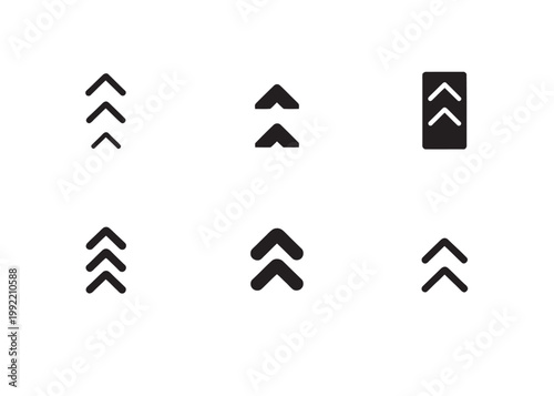 Collection of six black upward pointing arrow icons in various styles and sizes, representing direction, navigation, and progress.
