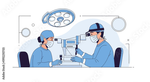 Ophthalmology Surgery: Doctors Perform Eye Operation with Advanced Medical Equipment