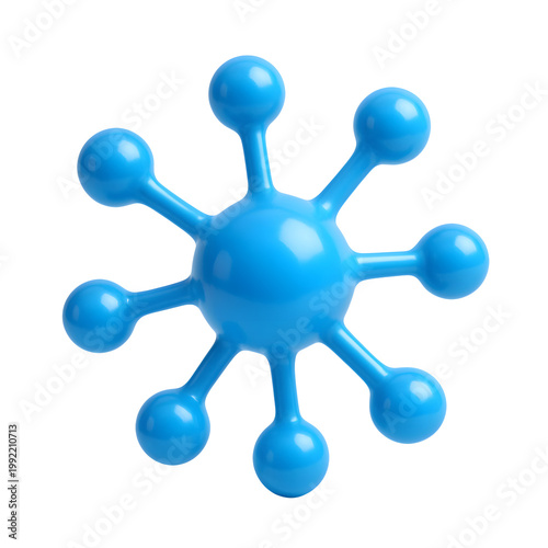 Blue abstract molecule structure with connected spheres isolated on transparent background