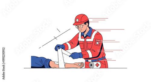 Paramedic Applying Bandage to Injured Arm - First Aid and Emergency Care Illustration