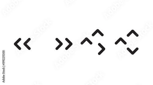 Set of four minimalist black arrow icons on a white background, symbolizing backward movement, return, and previous actions, perfect for user interface design.