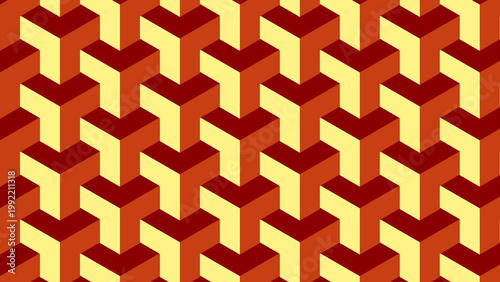 Obraz na płótnie Geometric pattern of 3D cubes in shades of red and yellow